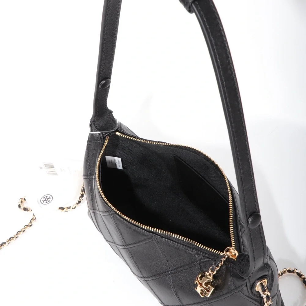 Tory Burch Black Quilted Leather Hobo Shoulder Bag